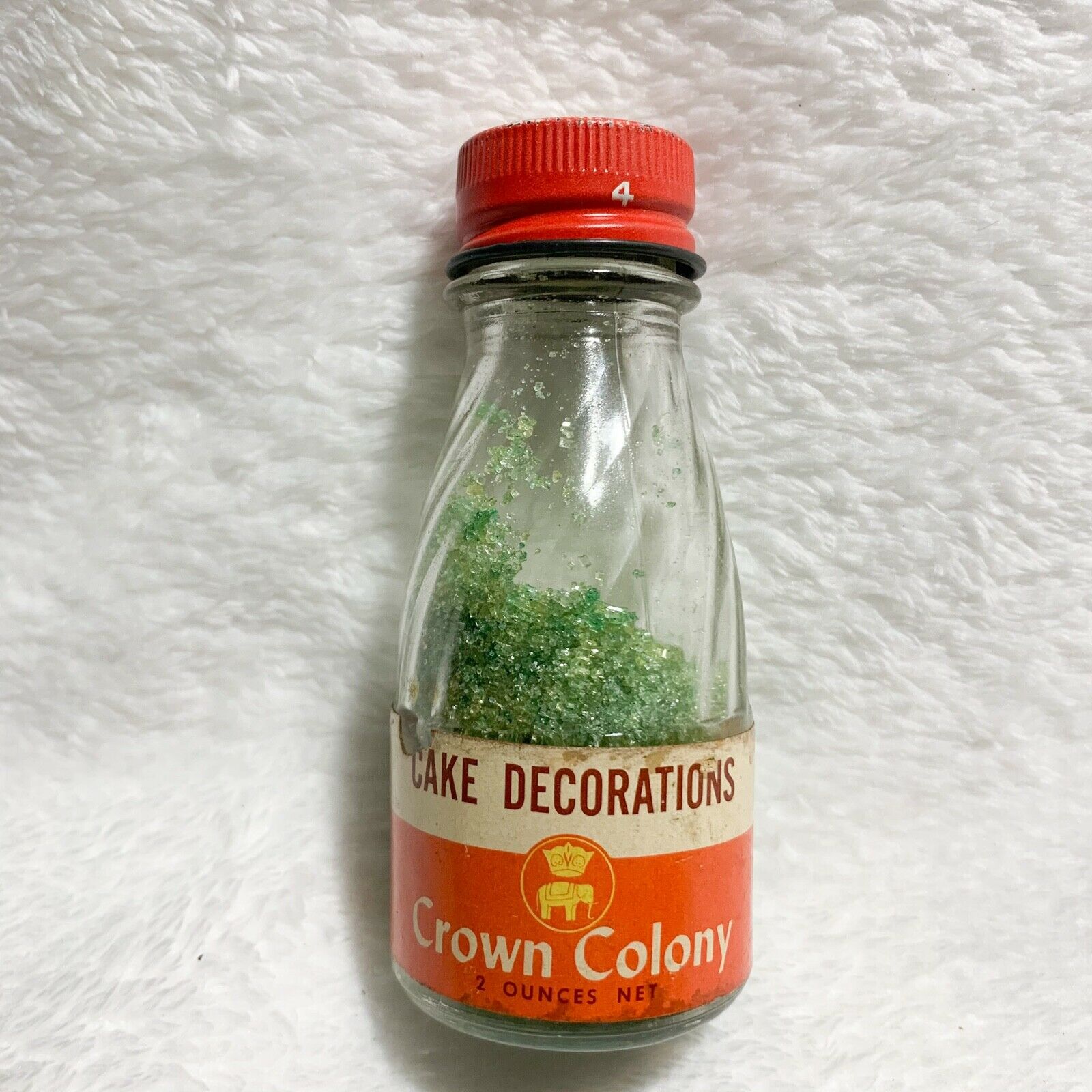 Vintage Crown Colony Green Sprinkles Cake Decorations 2 Ounce Glass Bottle